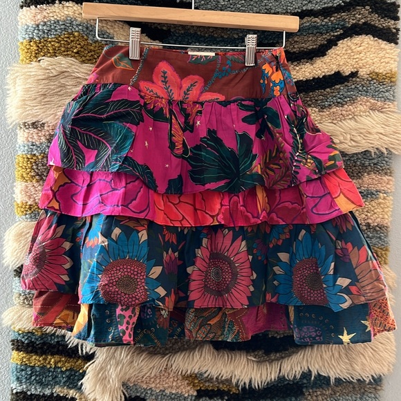 FARM Rio Dresses & Skirts - FARM RIO (ALTERED/CUT SHORT) Mini Skirt Tiered Bohemian Multi Tropical Floral XS